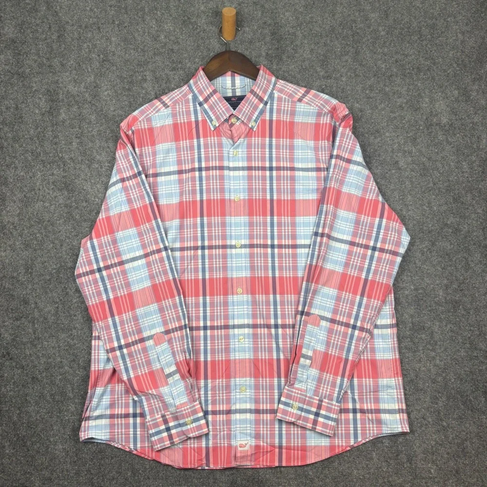 Vineyard Vines Murray Shirt Mens XL Red Blue Plaid Performance Stretch
